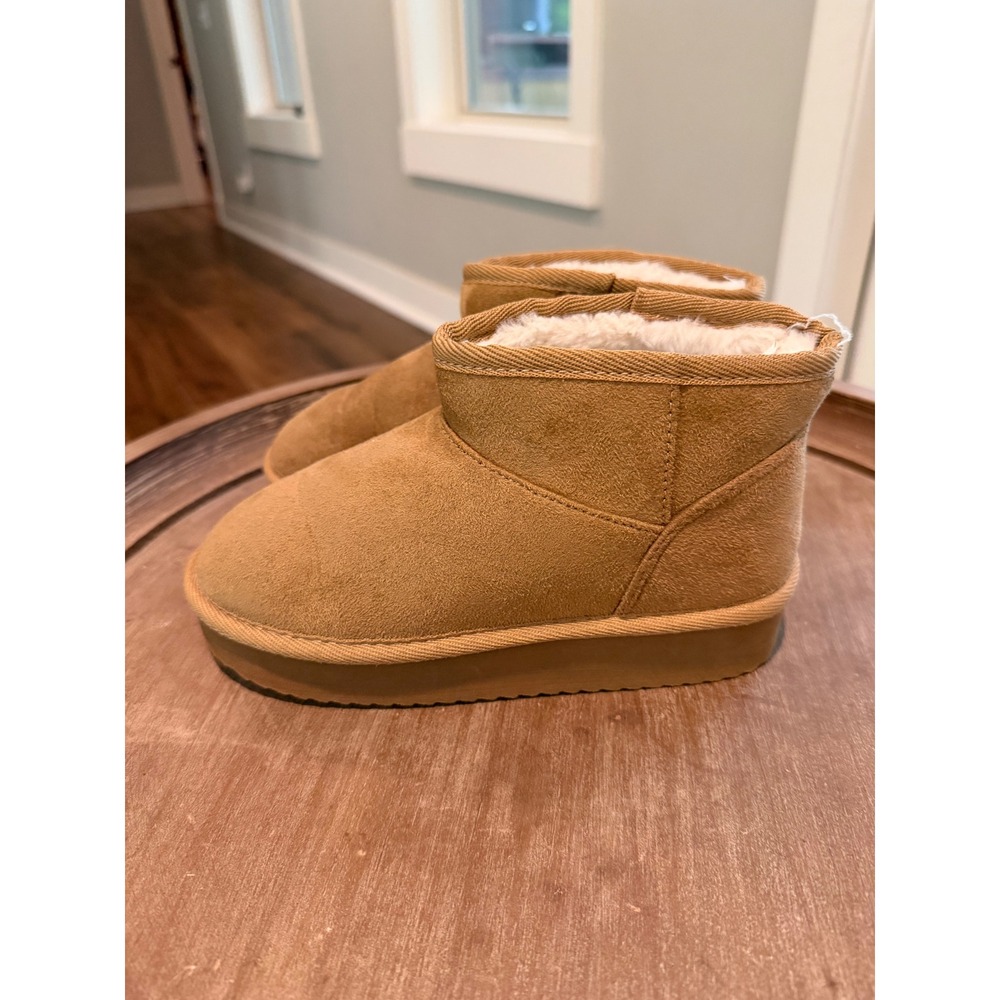 The Childrens Place Kids Faux‎ Suede Fur Lined Ankle Boots Chestnut Brown Size 1